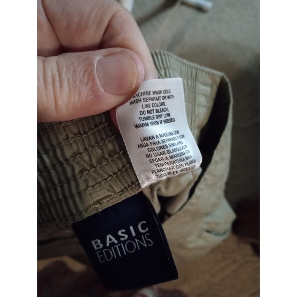 Basic Editions Khaki Cotton Midi Skirt Size 12 Tan A-Line Elastic Back Waist - Picture 4 of 13